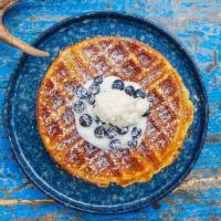 Buttermilk Cornmeal · Gluten free. Honey ricotta, blueberries, and salted butter.