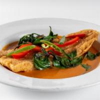 Ping Fish & Chili · Hot and spicy. Filet of sole battered, deep-fried and topped with red bell pepper and a zest...