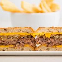 Patty Melt Burger · Grilled onions and American cheese on rye.