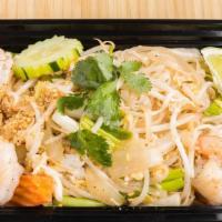 Pad Thai (Lunch Special) · Stir fried flat rice noodle with egg, bean sprout, and green onions. Topped with ground pean...