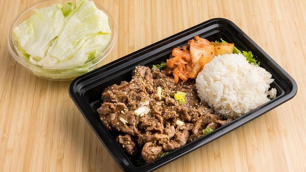 Korean Bulgogi With Mixed Vegetables · High Quality Korean Cut of lean beef grilled with our bulgogi sauce, served with Kimchi and rice.