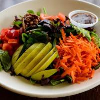 Fresh  Salad · Spring mix, carrots, bell pepper, pear, avocado, tomato, walnut, cranberry and balsamic dres...