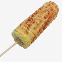 Elote · Corn in the cob with mayonnaise, cotija cheese, chili powder, and butter. / Elote con mayone...