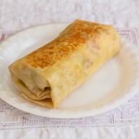 Meat & Egg Burrito · Stuffed with scrambled eggs, meat, rice, beans, and Monterey Jack cheese.