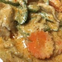 Panang Curry · Panang curry with green beans, carrots, and bell peppers.