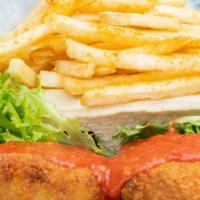 Fish Sandwich & Fries · Mahi mahi, salmon, or fried fish. Served on a french roll with lettuce, tomato and a side of...
