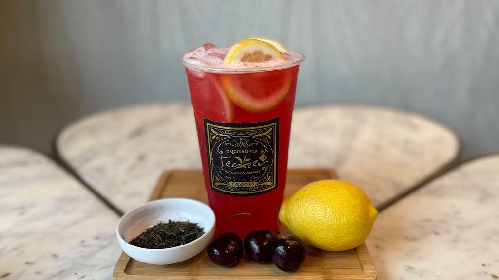Cherry Lemon Teazer · A sweetened black and green tea mix with cherry flavoring and fresh lemon
