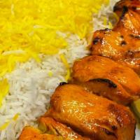 Chicken Kabob · Boneless white meat chicken breast cooked over open fire.