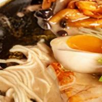 Mushroom Paitan · rich cashew cream, pork belly chashu, half ajitama, shimeji mushrooms, negi