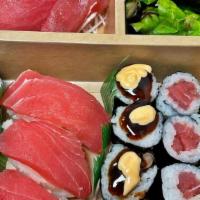 Old Skool Combo · salmon maki, tuna maki, tuna nigiri, salmon nigiri, tuna or salmon sashimi, tuna hand roll, ...