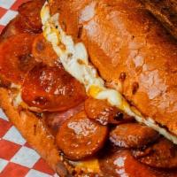 The Pizza - Sandwich · DoughBoys Red Sauce, Fresh Grated Mozzarella & Cheddar Cheese Blend, Pepperoni, Sliced Salam...