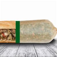 The Brain Strain Sausage Sub · Italian sausage grilled with mushrooms, sweet peppers, onions and provolone cheese topped wi...