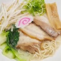 Tonkotsu Shiro Ramen · Pork bone broth, shiro base, thin noodle, pork chashu, green onion, bean sprout, bamboo shoo...