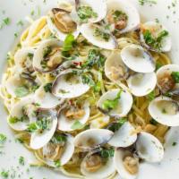 Linguini · Our housemade garlic butter and wine clam sauce with whole baby clams.