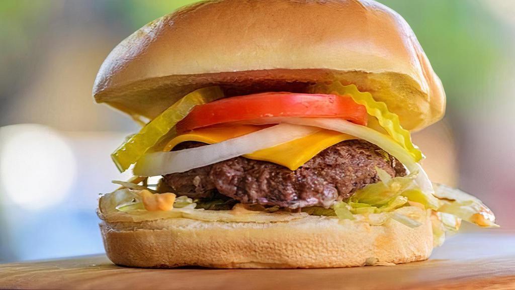 Classic Hamburger · Beef Patty, Thousand Island Spread, Mayo, Lettuce, Tomatoes, Pickles, Onion