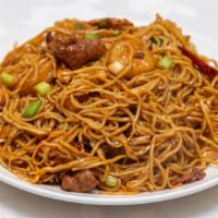 Kung Pao Lo-Mein · Hot & Spicy Dish. Chicken, pork, beef or vegetable. Noodles, peanuts, scallions, and red chi...