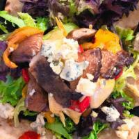 Grilled Portobello Mushroom · Red & Yellow Bell Peppers, Blue Cheese Crumbles, Artichoke Hearts, Balsamic Vinaigrette
