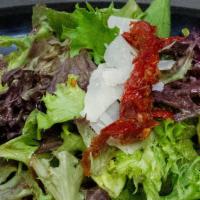 Mixed Green Side Salad · Mixed Greens, Sun-Dried Tomatoes, Parmesan, Balsamic Dressing