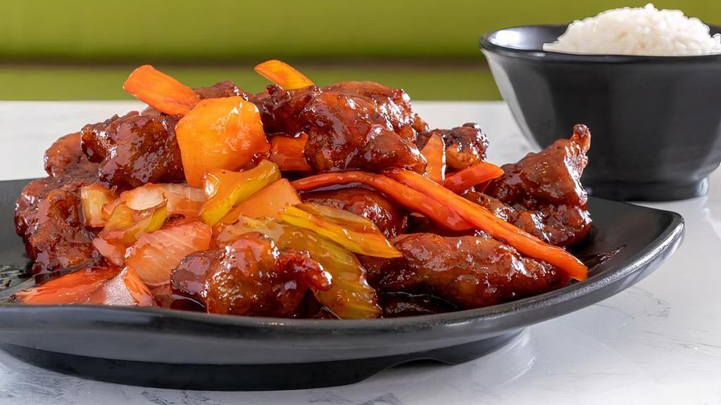 1201. Sweet And Sour · Gluten free. A tangy sweet and sour sauce that includes carrots, bell peppers, celery, onions and pineapple.
