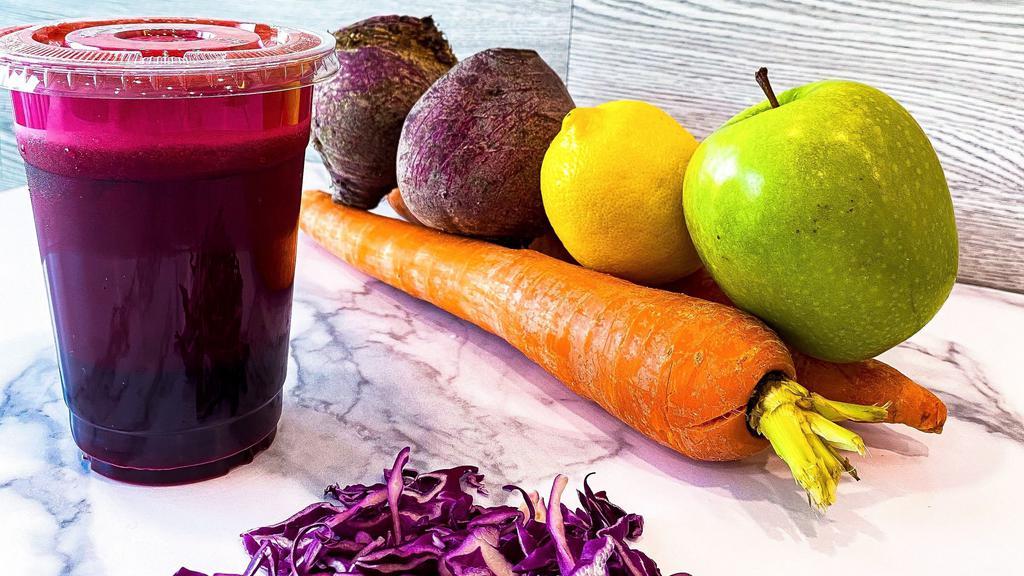 Roots · beets, red cabbage, carrot, apple, lemon