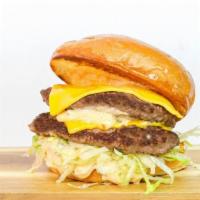 Cheeseburger · Two 3oz. Smash patties topped with American cheese, AEB sauce and lettuce.