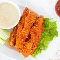 Buffalo Wings · Original buffalo wings sauce, soy sticks, serve with celery, and special sauce.