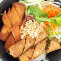 Soy Bbq & Egg Roll Vermicelli · House made BBQ, egg rolls, vermicelli, lettuce, bean sprout, cucumber, mints, peanut, and Vi...