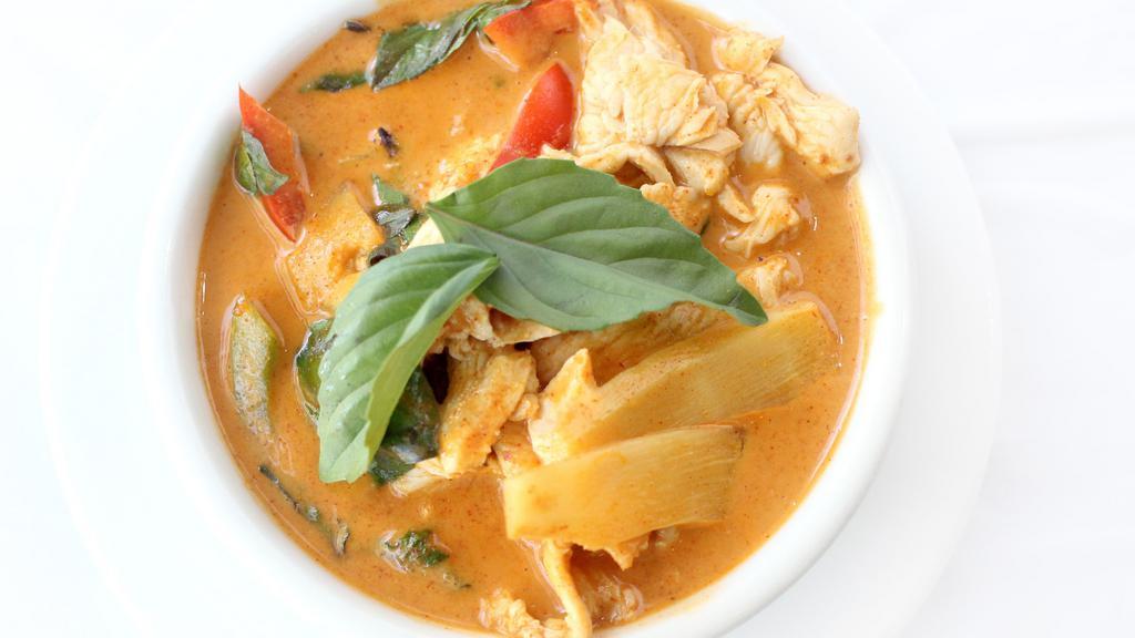 Red Curry · A deep red color matched only by an even deeper flavor. Includes bell pepper, bamboo shoot, and basil.