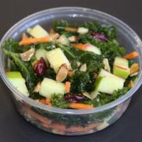 Kale Apple Salad · Kale, apple, cranberries, carrots, almonds and lemon squeeze