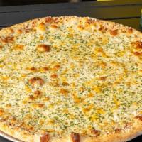 Garlic Pizza - Medium · Fresh garlic, mozzarella, sharp cheddar, jack cheese, and parmesan
