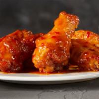 Medium Sweet Chili Wings · Served with a choice of ranch or bleu cheese dressing.