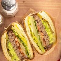 Avocado Burger · Angus beef patty, avocado, pepper jack, jalapeno, tomato, onion, romaine, pesto ranch and ma...