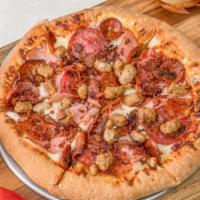 Carnivore · Cotto salami, pepperoni, Canadian bacon, linguica, Italian sausage, applewood smoked bacon a...