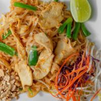 Pad Thai · Thai stir fried noodle with egg, onion, bean sprouts, and peanuts.