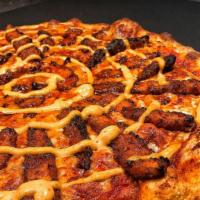 Nashville Fried Chicken Pizza · Your choice of heat-level tomato sauce prepared with Nashville fried chicken spices, mozzare...