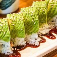 Caterpillar Roll · eel ,cucumber,crab inside, out w/avocado and eel sauce