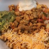 Mexican Bowl · Choose your protein (asada, chicken or carnitas) with rice, beans, cheese, pico de gallo, so...