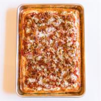 All-Meat · Parmesan, mozzarella, signature pizza sauce, pepperoni, smoked ham, fennel sausage, bacon, o...