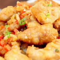 椒鹽魚柳 / Salt & Pepper Fish Filet · Salt & pepper seasoned crispy filet (comes with rice).