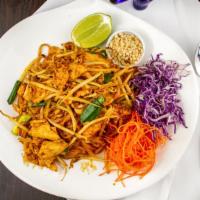 Pad Thai · The dish that made Thai food famous. Thin rice noodles stir-fried with bean sprouts, green o...