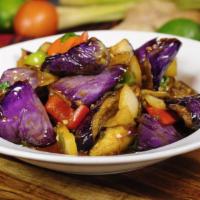 Spicy Eggplant · Sauteed Chinese eggplant with bell peppers, flavored with black bean sauce and sweet basil l...