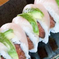 Yellow Tail Delight · Fresh Yellow tail and Avocado on top of Spicy Tuna Roll