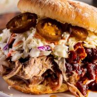 Mr Piggy · Shredded pulled pork in a BBQ sauce topped with coleslaw.