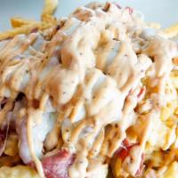 Pastrami Fries · Hot Pastrami, Provolone Cheese, Grilled Onions, Jet Sauce