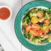 Alexis'S Gluten Free Quinoa Bowl (Choice Of Protein) · Sauteed quinoa with broccoli, green bean, kale, pico de gallo.