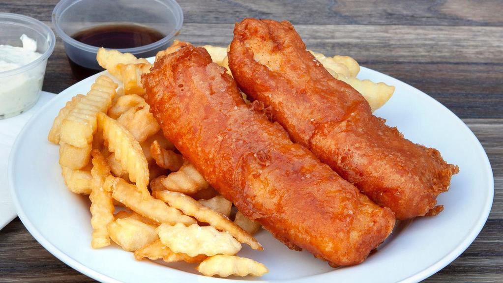 Wild Cod (2) & Fries · Ale-battered wild pacific cod. Add sauce, wild cod or shrimp for additional cost.