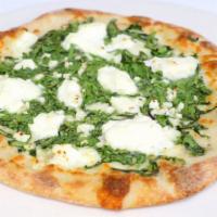 Spinach Ricotta Pizza · White pizza: fresh spinach, garlic, ricotta, alfredo sauce. Add-ons for additional cost