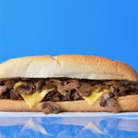 Fatties Mushroom Cheesesteak · Philly cheesesteak loaded with grilled steak, melted cheese and grilled mushrooms on a toast...
