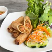 Chả Giò-Egg Rolls (4 Rolls) · Deep fried eggs rolls filled with ground pork and shrimp, lettuce, herbs and our famous hous...
