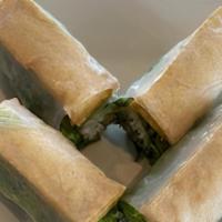 Vegetarian Spring Rolls · Two rice paper rolls stuffed with friend tofu, lettuce, fresh mint, bean sprouts and vermice...
